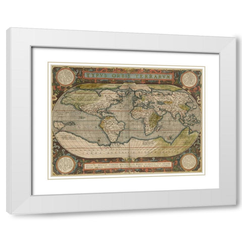 Antique World Map 36x48 White Modern Wood Framed Art Print with Double Matting by Vision Studio
