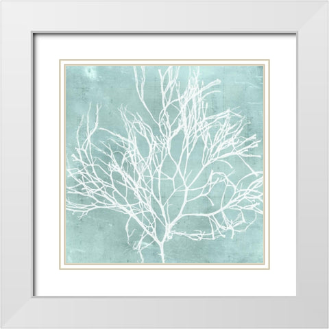 Seaweed on Aqua II White Modern Wood Framed Art Print with Double Matting by Vision Studio