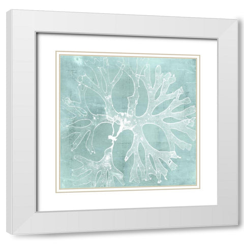 Seaweed on Aqua III White Modern Wood Framed Art Print with Double Matting by Vision Studio