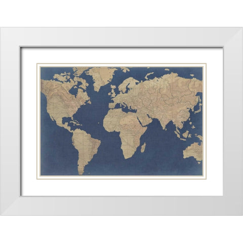 Linen Map I White Modern Wood Framed Art Print with Double Matting by Studio W
