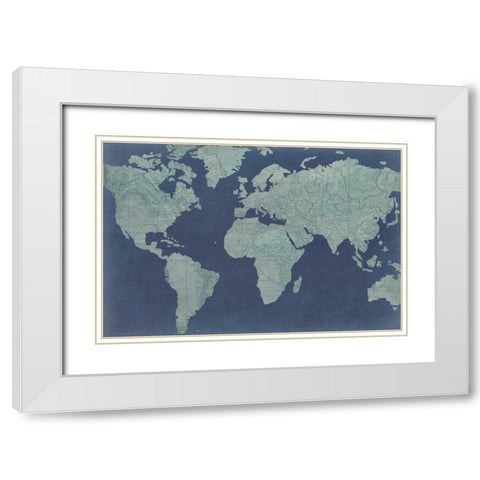 Linen Map II White Modern Wood Framed Art Print with Double Matting by Studio W