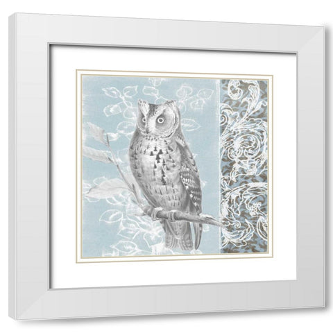 Owl Filigree I White Modern Wood Framed Art Print with Double Matting by Studio W