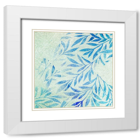 Cerulean Foliage I White Modern Wood Framed Art Print with Double Matting by Studio W