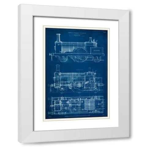 Locomotive Blueprint I White Modern Wood Framed Art Print with Double Matting by Vision Studio