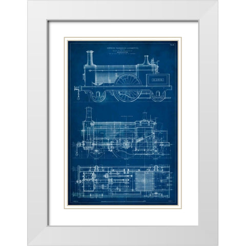 Locomotive Blueprint I White Modern Wood Framed Art Print with Double Matting by Vision Studio