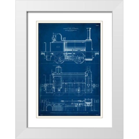 Locomotive Blueprint II White Modern Wood Framed Art Print with Double Matting by Vision Studio