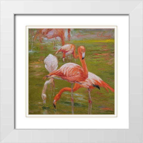 Flamingo I White Modern Wood Framed Art Print with Double Matting by Larivey, Chuck