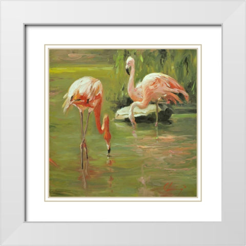 Flamingo II White Modern Wood Framed Art Print with Double Matting by Larivey, Chuck