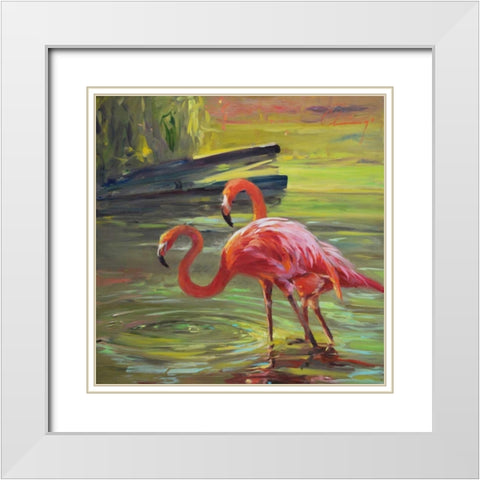 Flamingo III White Modern Wood Framed Art Print with Double Matting by Larivey, Chuck