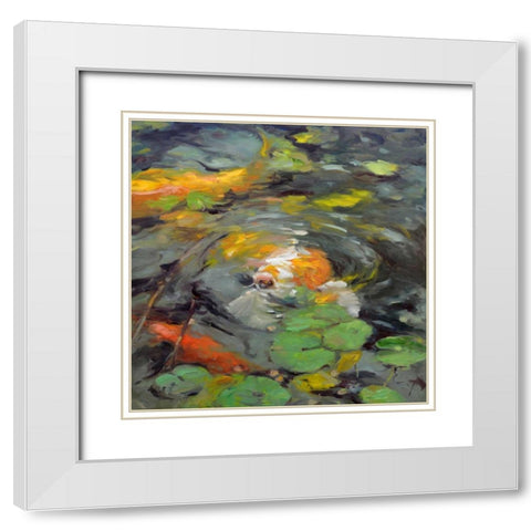 Golden Koi White Modern Wood Framed Art Print with Double Matting by Larivey, Chuck
