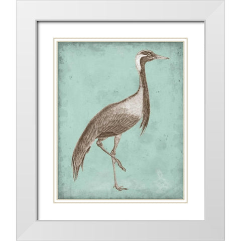 Sepia and Spa Heron III White Modern Wood Framed Art Print with Double Matting by Vision Studio