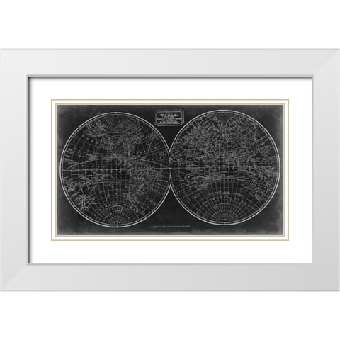 Blueprint of the World in Hemispheres White Modern Wood Framed Art Print with Double Matting by Vision Studio