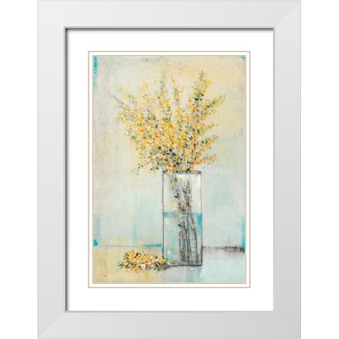 Yellow Spray in Vase I White Modern Wood Framed Art Print with Double Matting by OToole, Tim