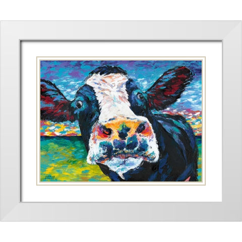 Curious Cow II White Modern Wood Framed Art Print with Double Matting by Vitaletti, Carolee