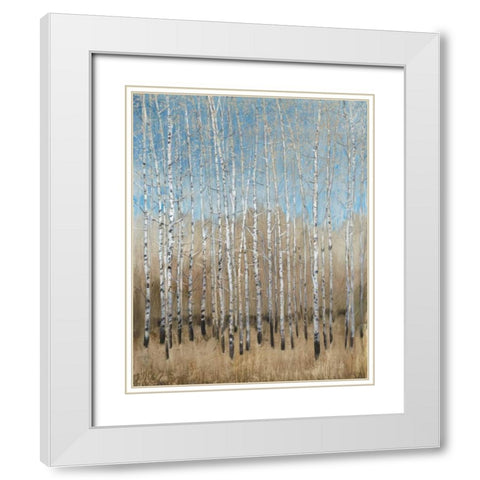 Dusty Blue Birches I White Modern Wood Framed Art Print with Double Matting by OToole, Tim