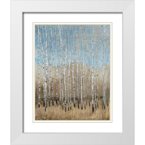 Dusty Blue Birches I White Modern Wood Framed Art Print with Double Matting by OToole, Tim