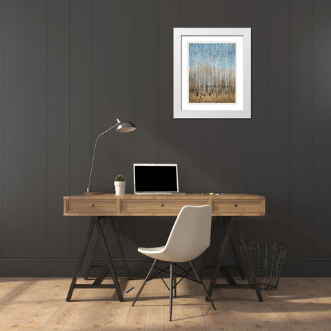 Dusty Blue Birches II White Modern Wood Framed Art Print with Double Matting by OToole, Tim