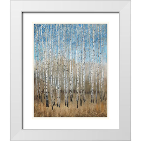 Dusty Blue Birches II White Modern Wood Framed Art Print with Double Matting by OToole, Tim