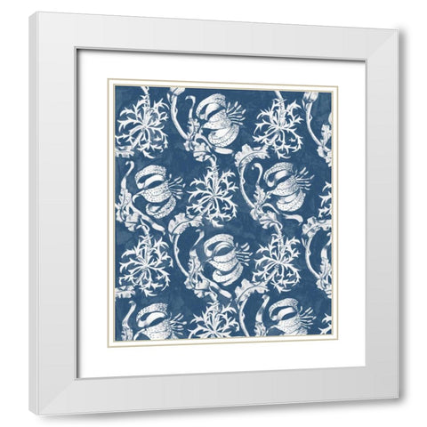 Indigo Floral Chintz I White Modern Wood Framed Art Print with Double Matting by McCavitt, Naomi