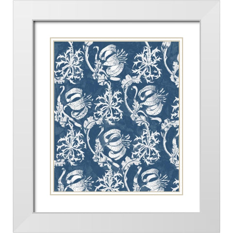 Indigo Floral Chintz I White Modern Wood Framed Art Print with Double Matting by McCavitt, Naomi