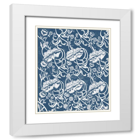 Indigo Floral Chintz II White Modern Wood Framed Art Print with Double Matting by McCavitt, Naomi