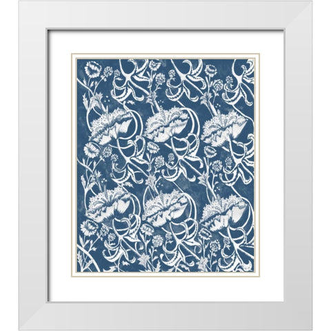 Indigo Floral Chintz II White Modern Wood Framed Art Print with Double Matting by McCavitt, Naomi