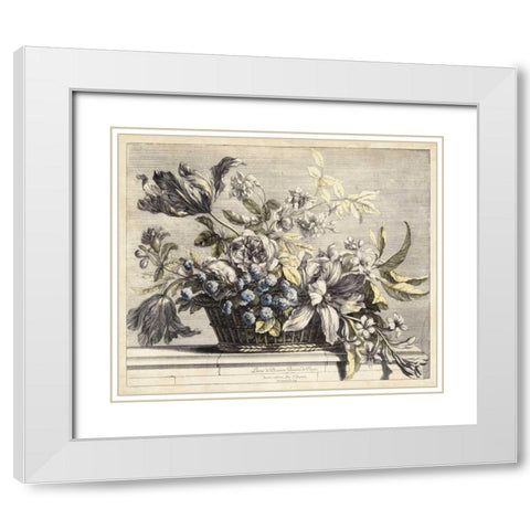 Vintage Basket of Flowers I White Modern Wood Framed Art Print with Double Matting by Baptiste, Giovanni