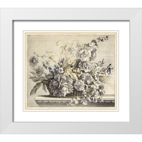 Vintage Basket of Flowers II White Modern Wood Framed Art Print with Double Matting by Baptiste, Giovanni