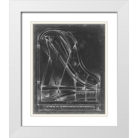 Grand Piano Diagram White Modern Wood Framed Art Print with Double Matting by Harper, Ethan