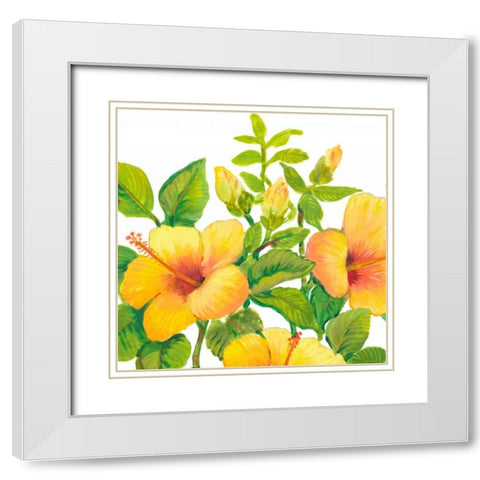 Watercolor Hibiscus I White Modern Wood Framed Art Print with Double Matting by OToole, Tim