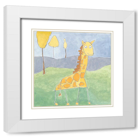 Quinns Giraffe White Modern Wood Framed Art Print with Double Matting by Meagher, Megan