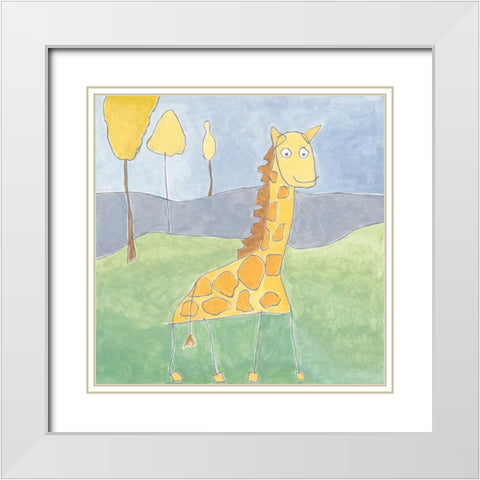 Quinns Giraffe White Modern Wood Framed Art Print with Double Matting by Meagher, Megan