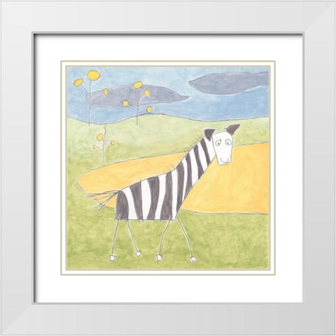 Quinns Zebra White Modern Wood Framed Art Print with Double Matting by Meagher, Megan