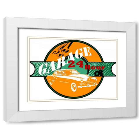 Garage Sign I White Modern Wood Framed Art Print with Double Matting by Studio W