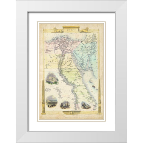 Vintage Map of Egypt White Modern Wood Framed Art Print with Double Matting by Rapkin, J.