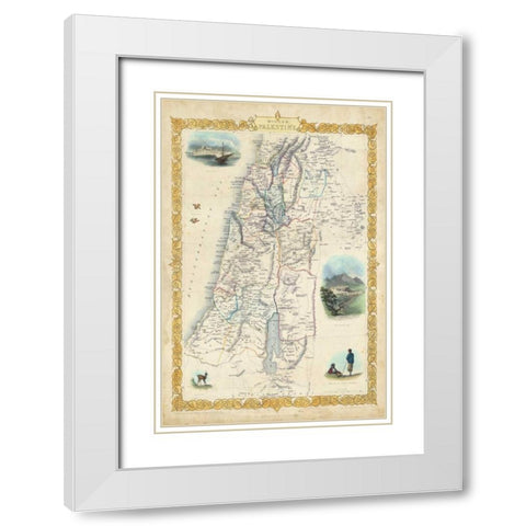 Vintage Map of Palestine White Modern Wood Framed Art Print with Double Matting by Rapkin, J.