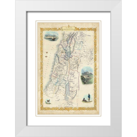 Vintage Map of Palestine White Modern Wood Framed Art Print with Double Matting by Rapkin, J.