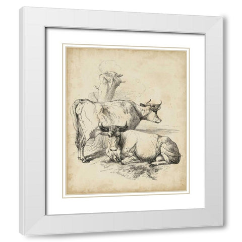 Pastoral Sketch III White Modern Wood Framed Art Print with Double Matting by Unknown