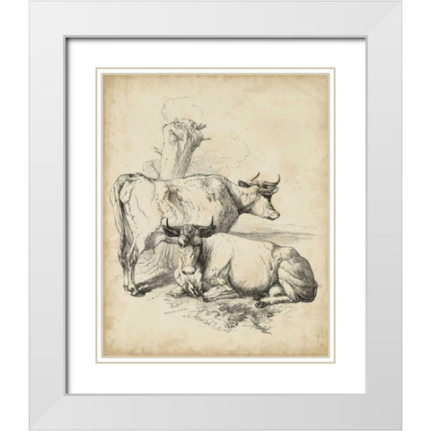 Pastoral Sketch III White Modern Wood Framed Art Print with Double Matting by Unknown