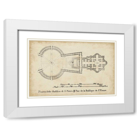 Plan for St. Peters Basilica White Modern Wood Framed Art Print with Double Matting by Unknown