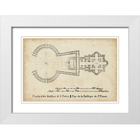 Plan for St. Peters Basilica White Modern Wood Framed Art Print with Double Matting by Unknown
