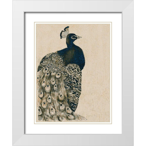 Textured Peacock I White Modern Wood Framed Art Print with Double Matting by Popp, Grace