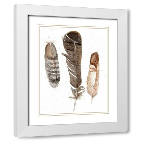Earthtone Feathers I White Modern Wood Framed Art Print with Double Matting by Ludwig, Alicia