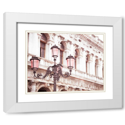 Venice Pink Lanterns I White Modern Wood Framed Art Print with Double Matting by Quintero, Sonja