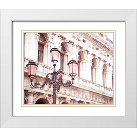 Venice Pink Lanterns I White Modern Wood Framed Art Print with Double Matting by Quintero, Sonja