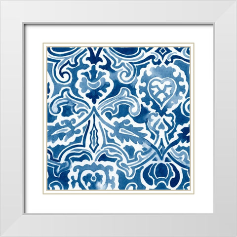 Watercolor Indigo IV White Modern Wood Framed Art Print with Double Matting by Vess, June Erica