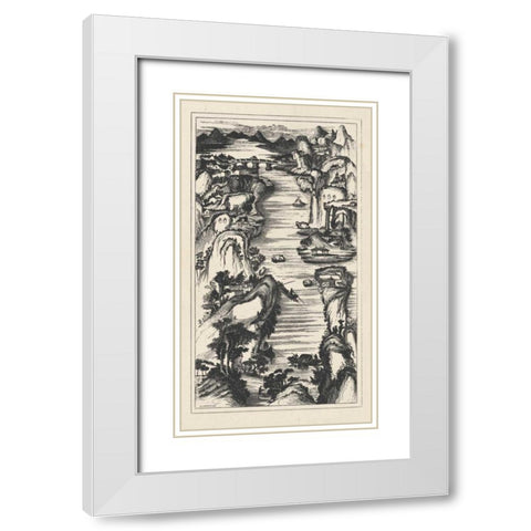 Chinese Birds-eye View in Grey II White Modern Wood Framed Art Print with Double Matting by Vision Studio