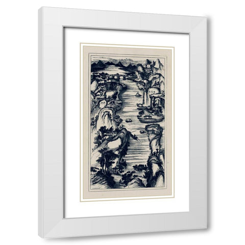 Chinese Birds-eye View in Navy II White Modern Wood Framed Art Print with Double Matting by Vision Studio