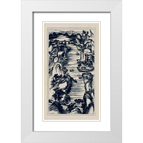 Chinese Birds-eye View in Navy II White Modern Wood Framed Art Print with Double Matting by Vision Studio