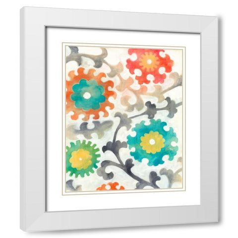 Batik Suzani I White Modern Wood Framed Art Print with Double Matting by Zarris, Chariklia